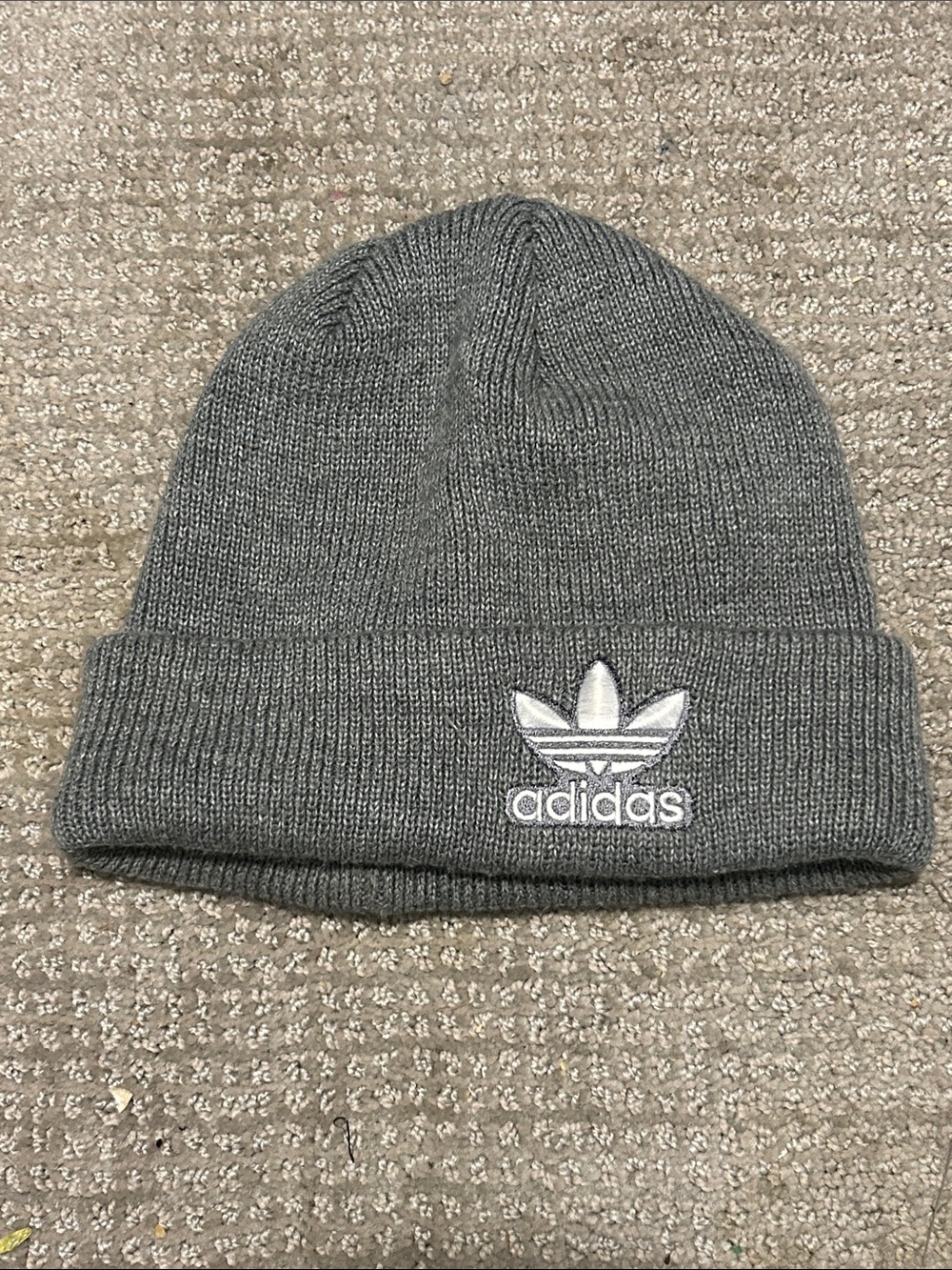 adidas Gray Trefoil Cuffed Knit Beanie